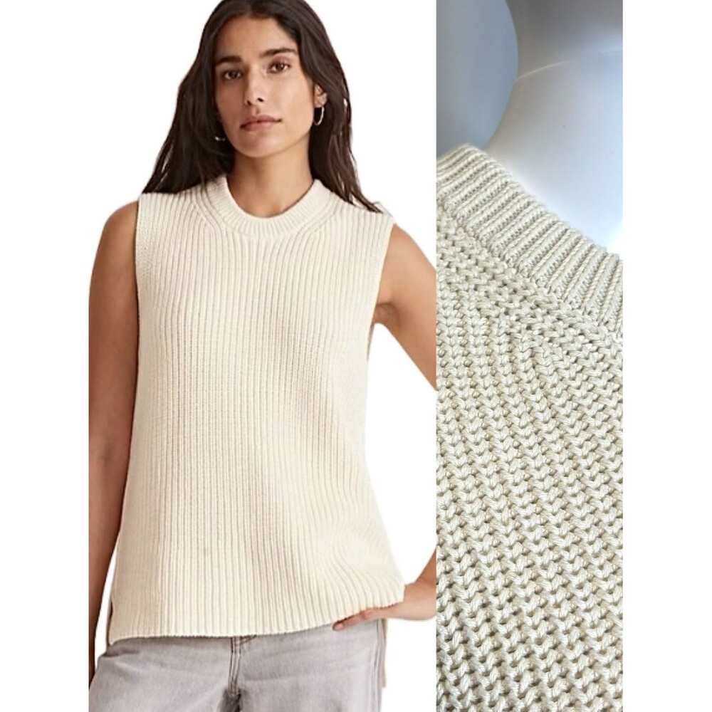 Madewell Shaker Knit Tunic Sweater Womens Size M Cream Sleeveless Chunky Crew